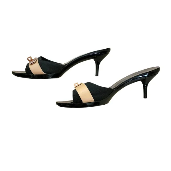 Gucci Black Beige Patent Leather GG Logo Turnlock Mule Slides 37 US 7 - Picture 5 of 17